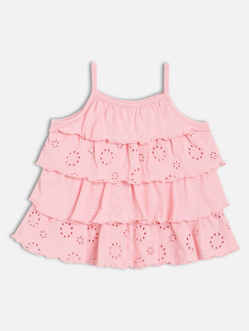 girls pink self design shoulder strap top - 21841172 -  Standard Image - 1