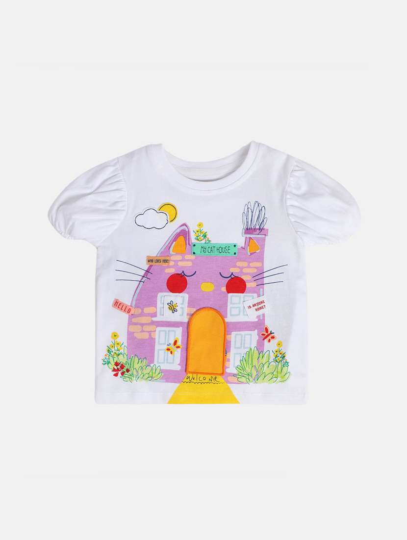 girls front print round neck t-shirt - 21841183 -  Standard Image - 1