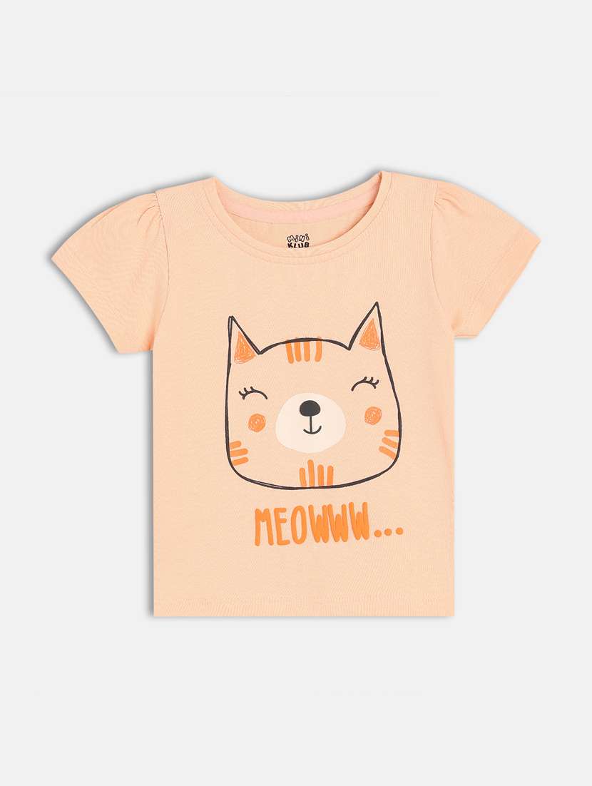 girls front print round neck t-shirt