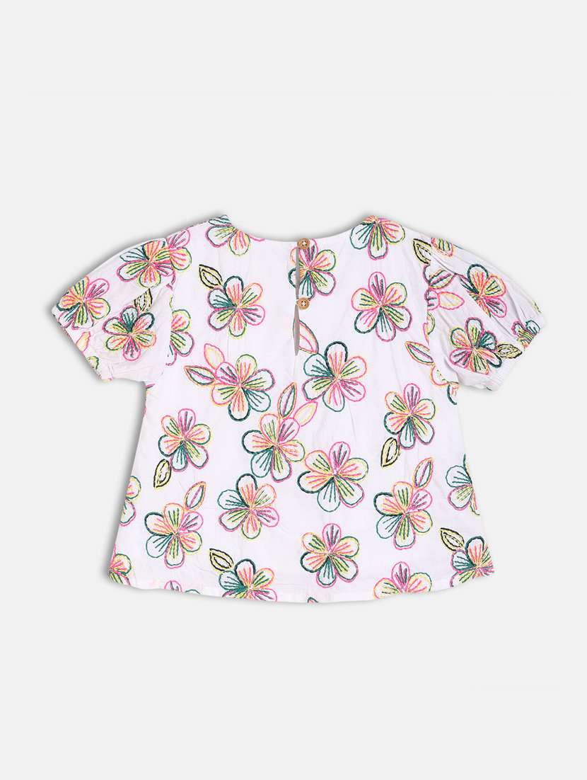 girls white floral short sleeve top - 21841199 -  Standard Image - 1