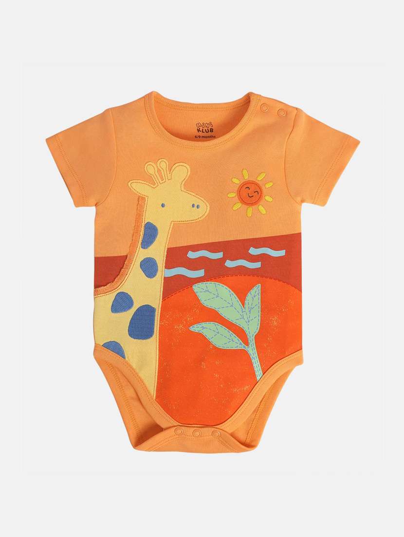 kids orange printed round neck onesies - 21841222 -  Standard Image - 1