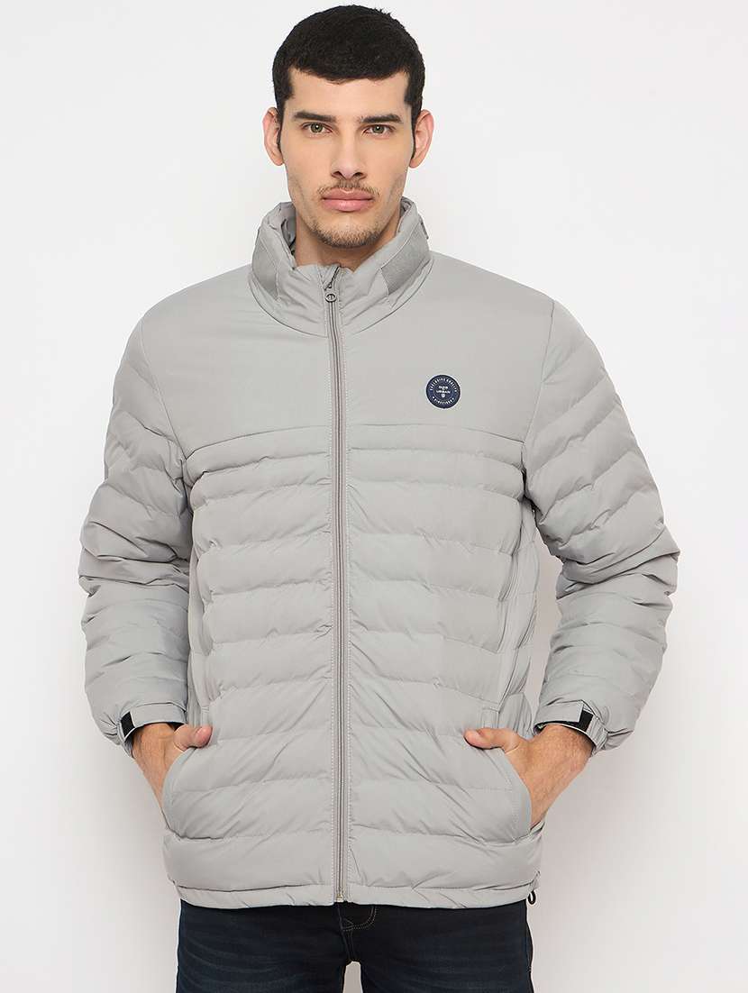 men solid long sleeves puffer jacket