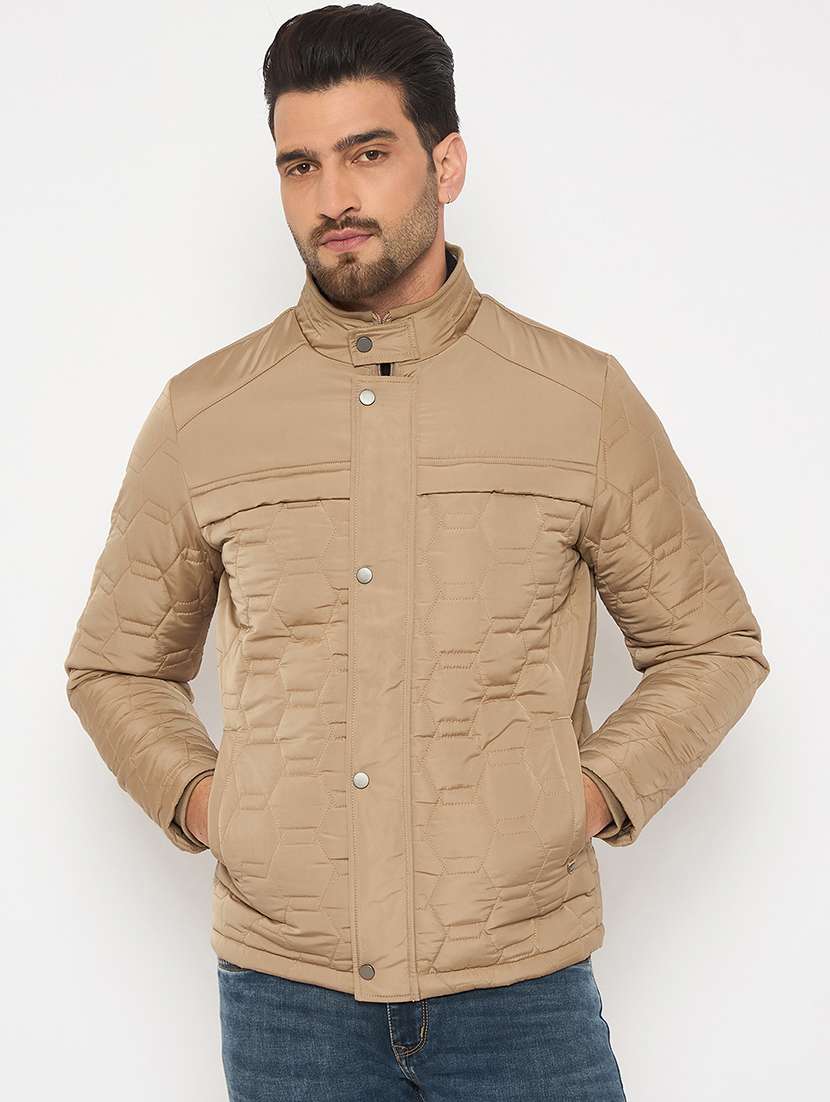 men solid long sleeves puffer jacket