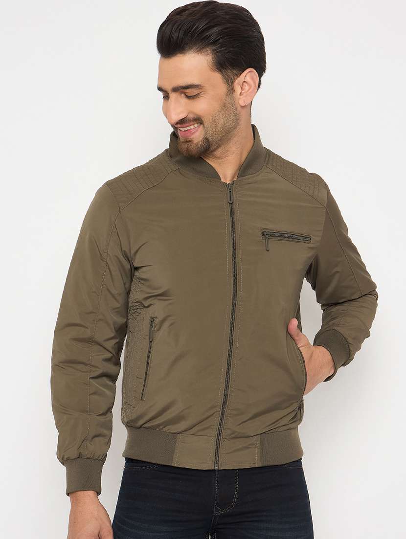 men solid long sleeves bomber jacket