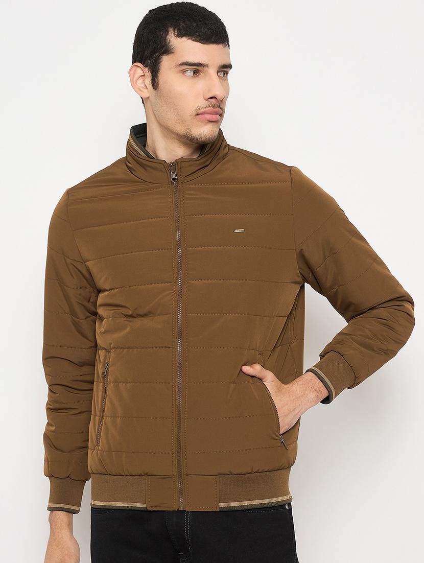 men brown solid bomber jacket reversible - 21841392 - Zoom Image - 0