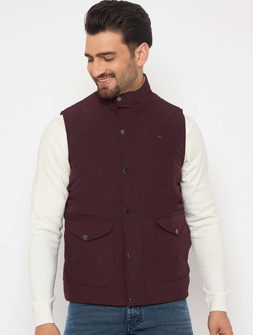 men solid sleeveless bomber jacket