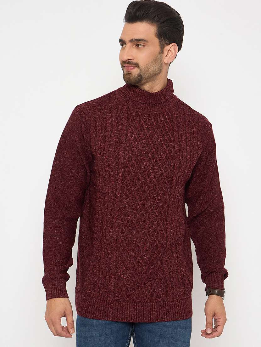 men pullover long sleeve self design