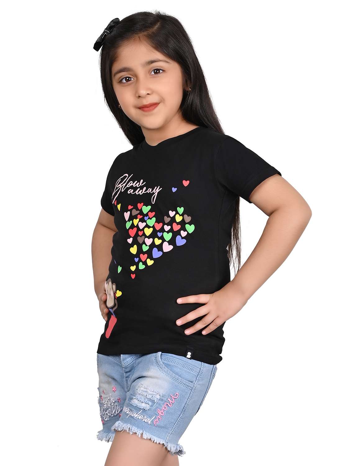 girls front print round neck tee - 21841434 - Standard Image - 1