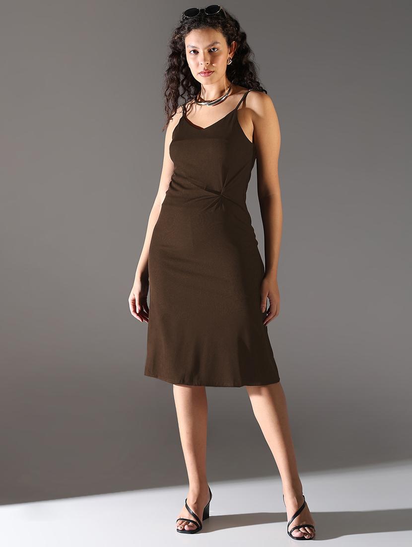 women solid shoulder strap shift dress