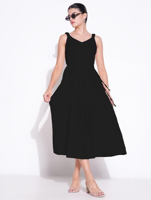 women solid sleeveless fit & flare dress - 21841474 - Standard Image - 0