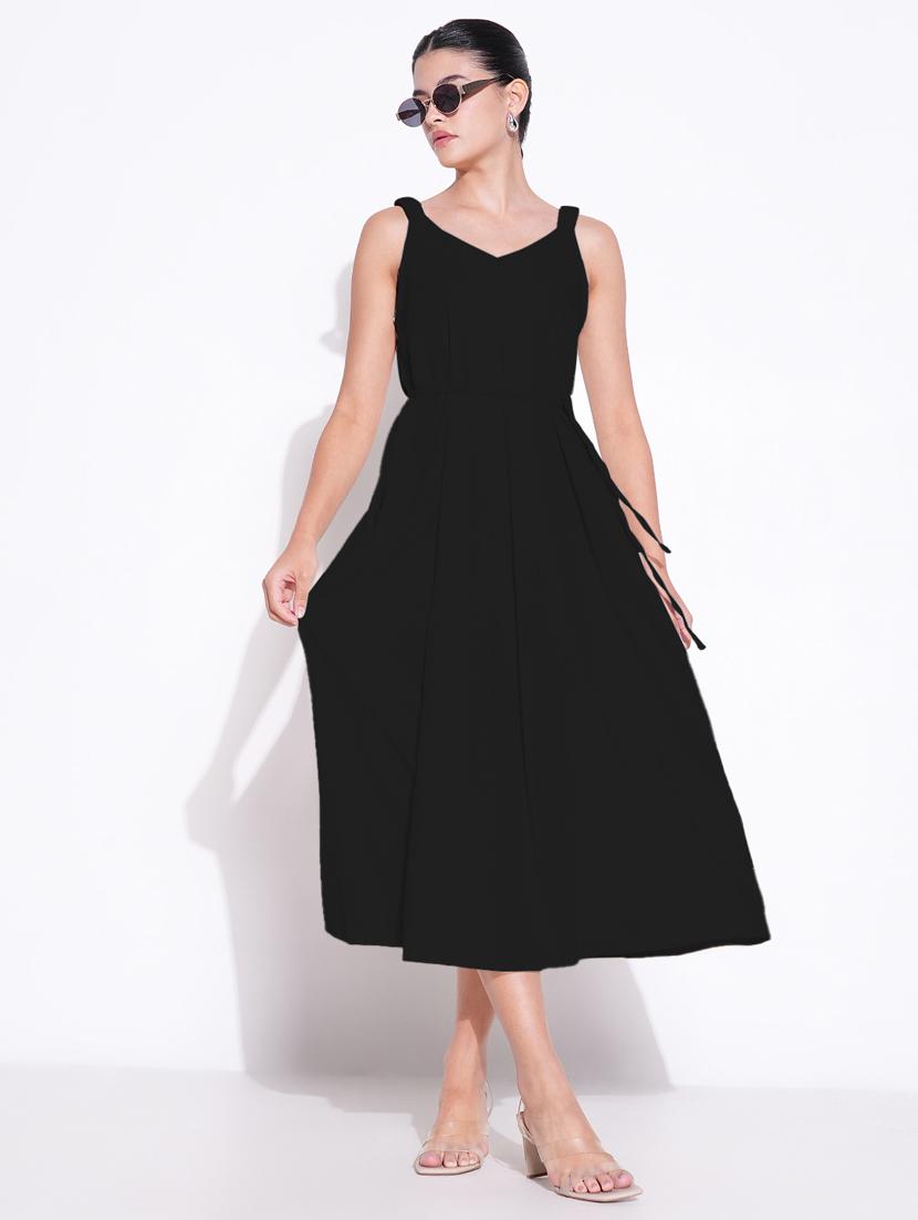 women solid sleeveless fit & flare dress - 21841474 - Zoom Image - 0