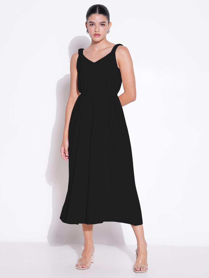women solid sleeveless fit & flare dress - 21841474 - Standard Image - 1