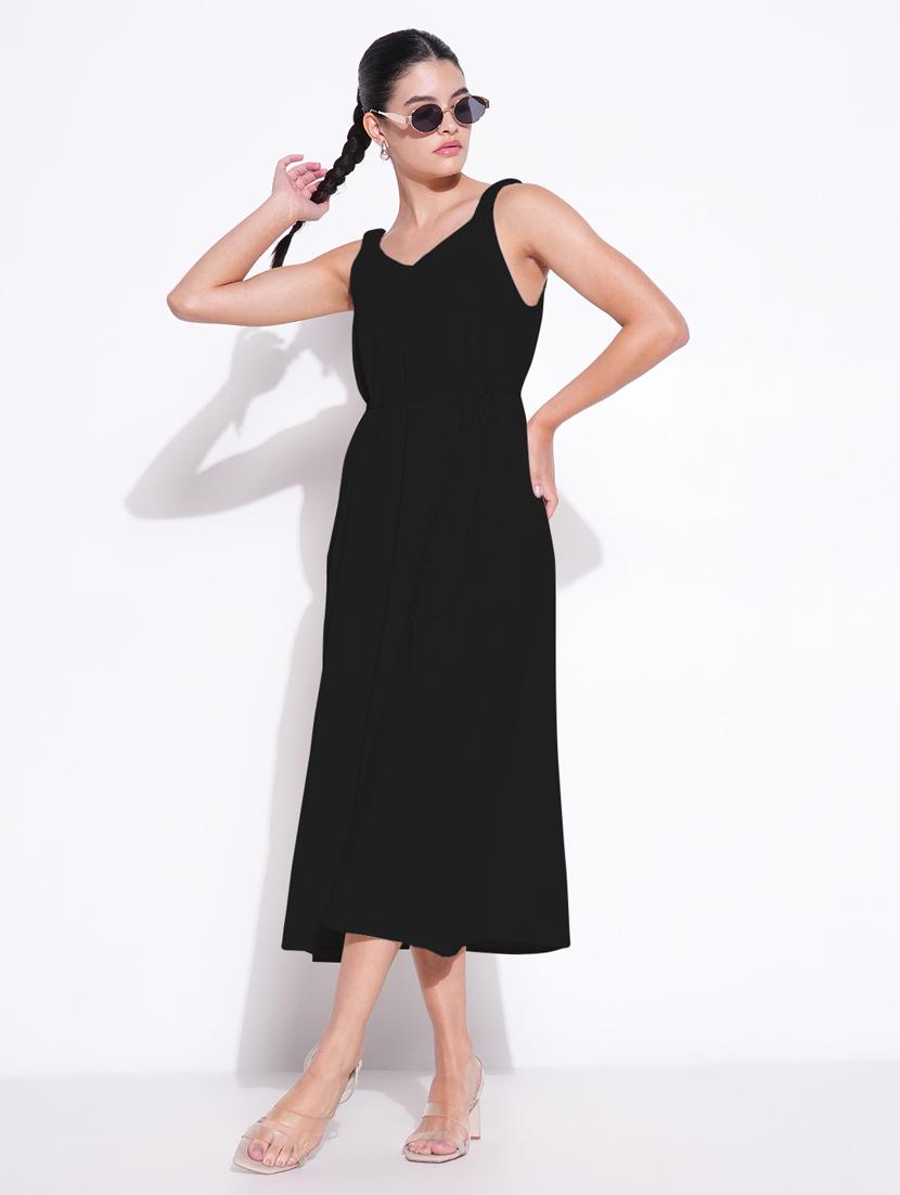women solid sleeveless fit & flare dress - 21841474 - Standard Image - 4