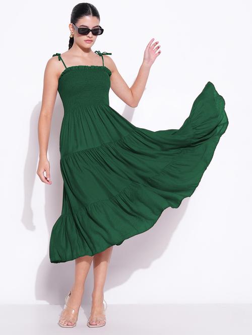 women solid shoulder strap tiered dress - 21841476 -  Standard Image - 0