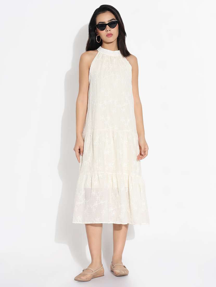 women solid halter neck tiered dress - 21841477 -  Standard Image - 1