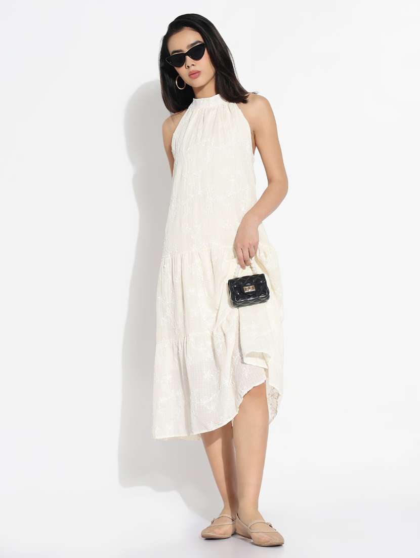 women solid halter neck tiered dress - 21841477 -  Standard Image - 4