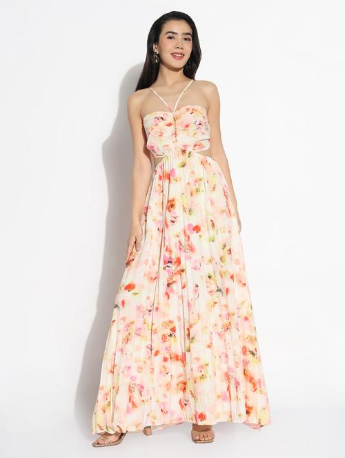 women floral print halter neck fit & flare dress - 21841482 -  Standard Image - 0