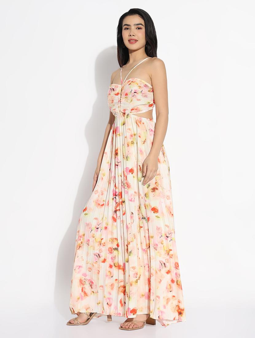 women floral print halter neck fit & flare dress - 21841482 -  Standard Image - 1