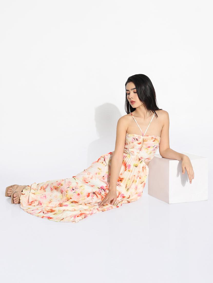 women floral print halter neck fit & flare dress - 21841482 - Standard Image - 4