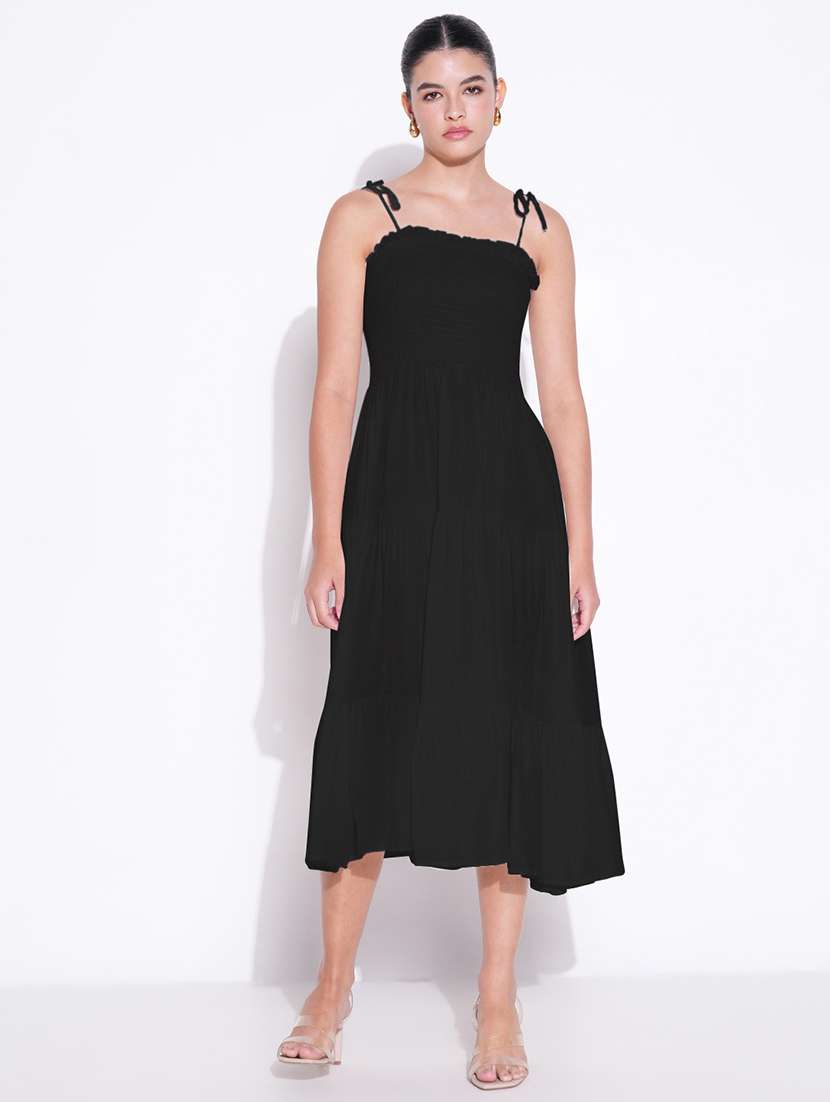 women solid shoulder strap tiered dress - 21841487 -  Standard Image - 1