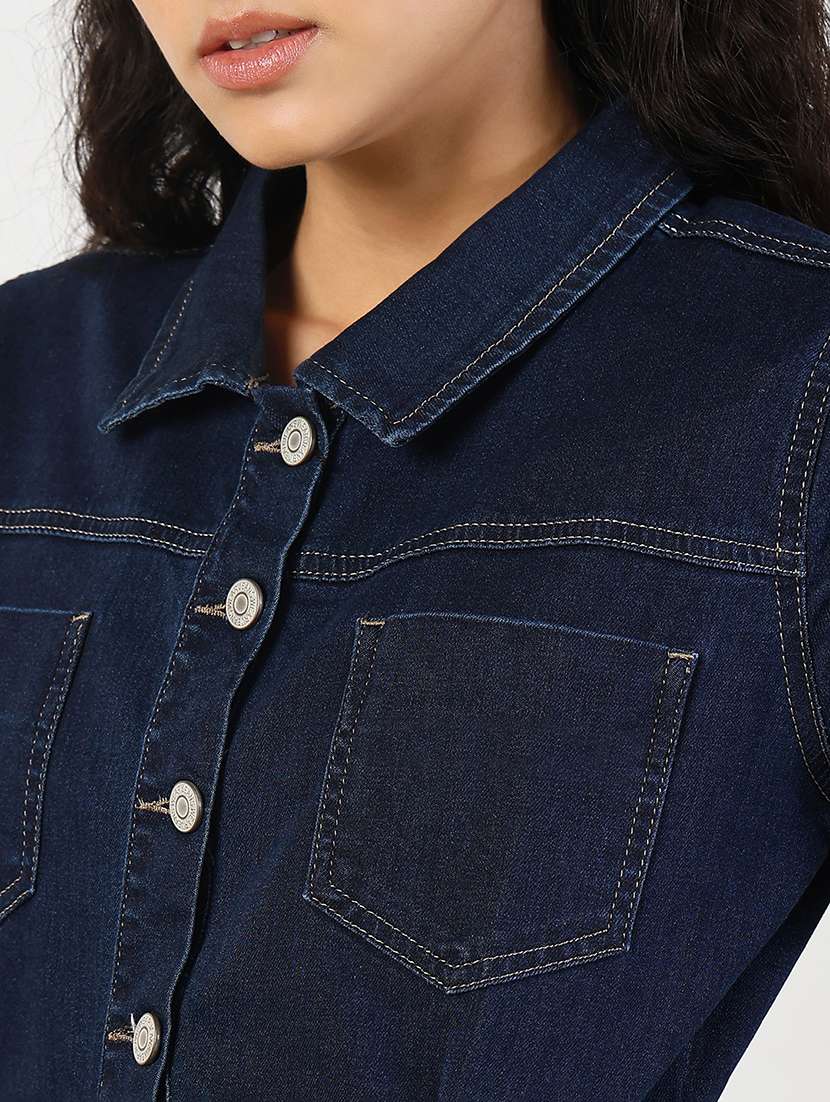 women solid collared denim shirt dress - 21841494 -  Standard Image - 4