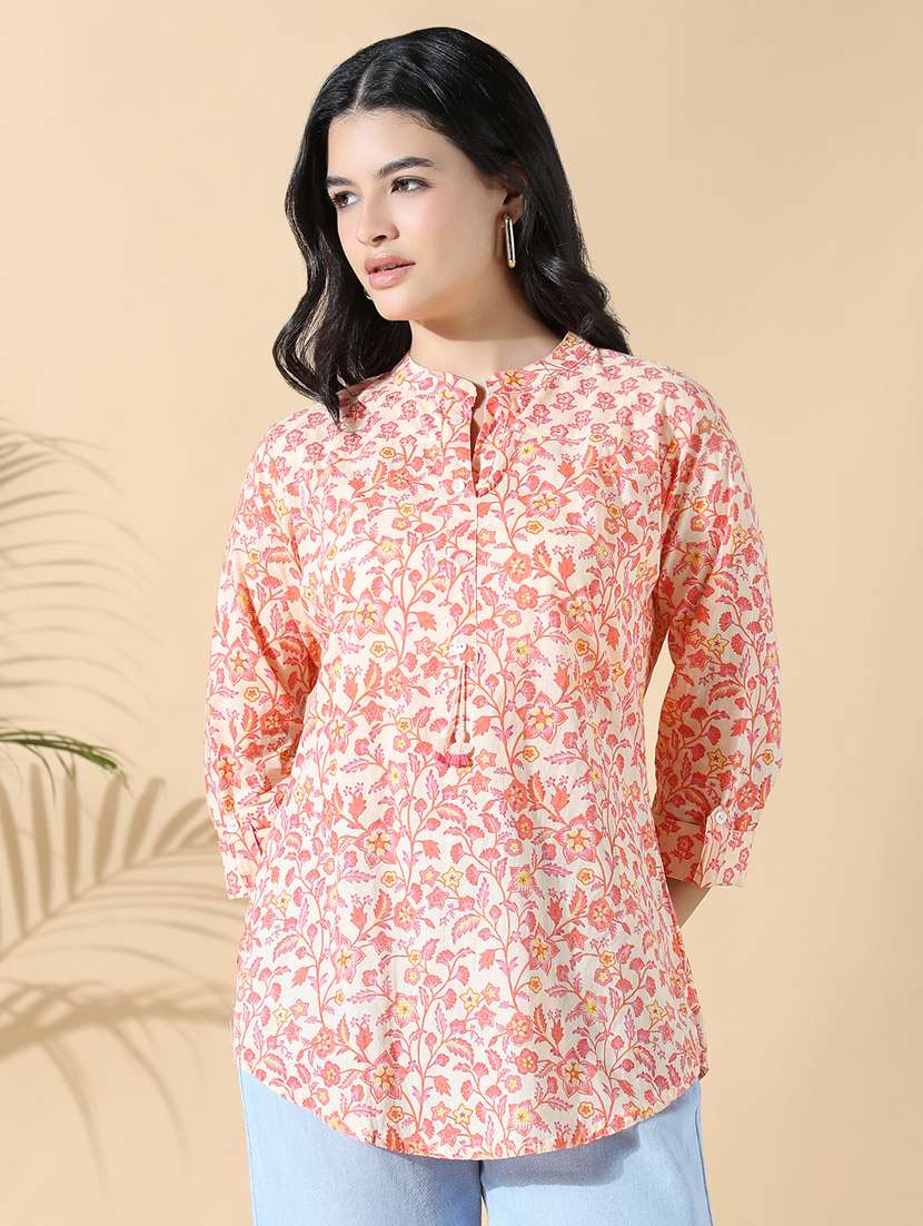 women peach floral printed a-line kurti - 21841495 -  Standard Image - 1