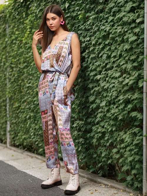 women printed sleeveless full length jumpsuit - 21841497 - Standard Image - 0