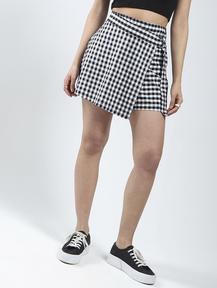 women checkered high rise skorts - 21841504 -  Standard Image - 1