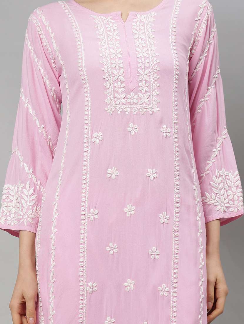 women chikankari three quarter sleeve kurta pant set - 21841511 -  Standard Image - 6