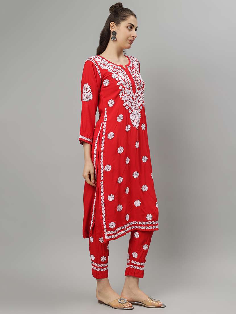 women chikankari three quarter sleeve kurta pant set - 21841516 -  Standard Image - 1