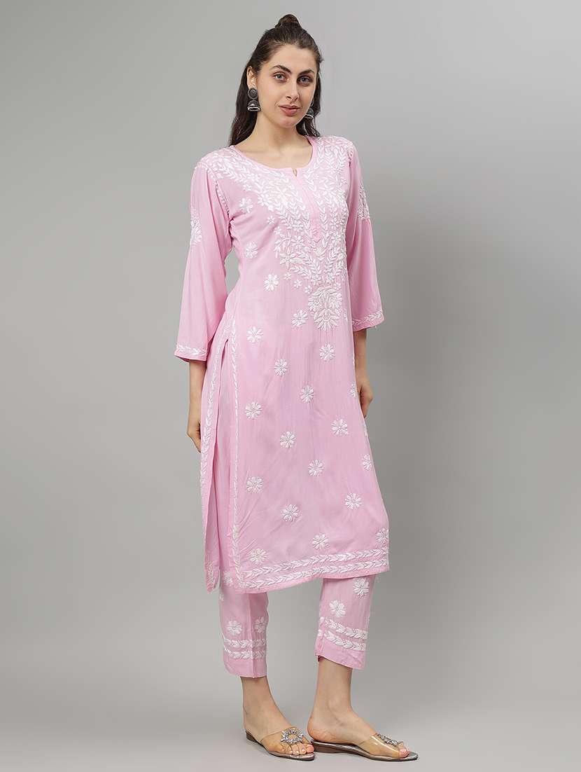 women chikankari three quarter sleeve kurta pant set - 21841520 -  Standard Image - 1