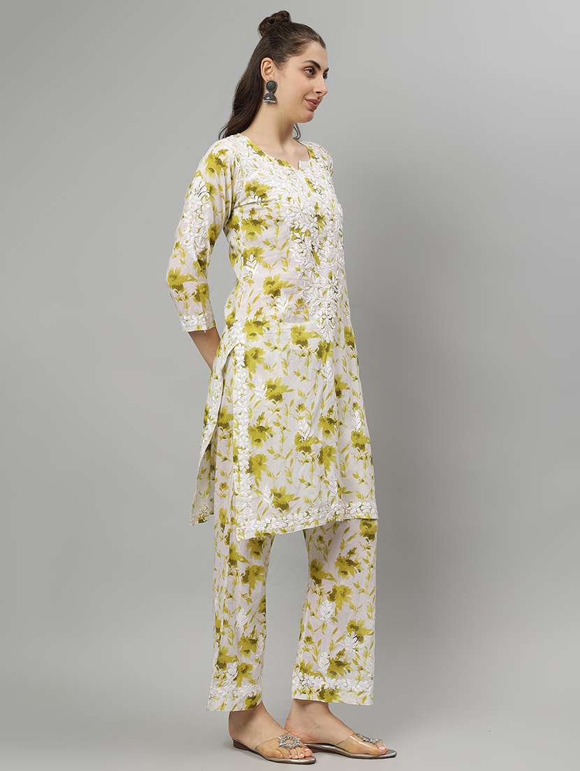 women chikankari three quarter sleeve kurta pant set - 21841528 -  Standard Image - 1