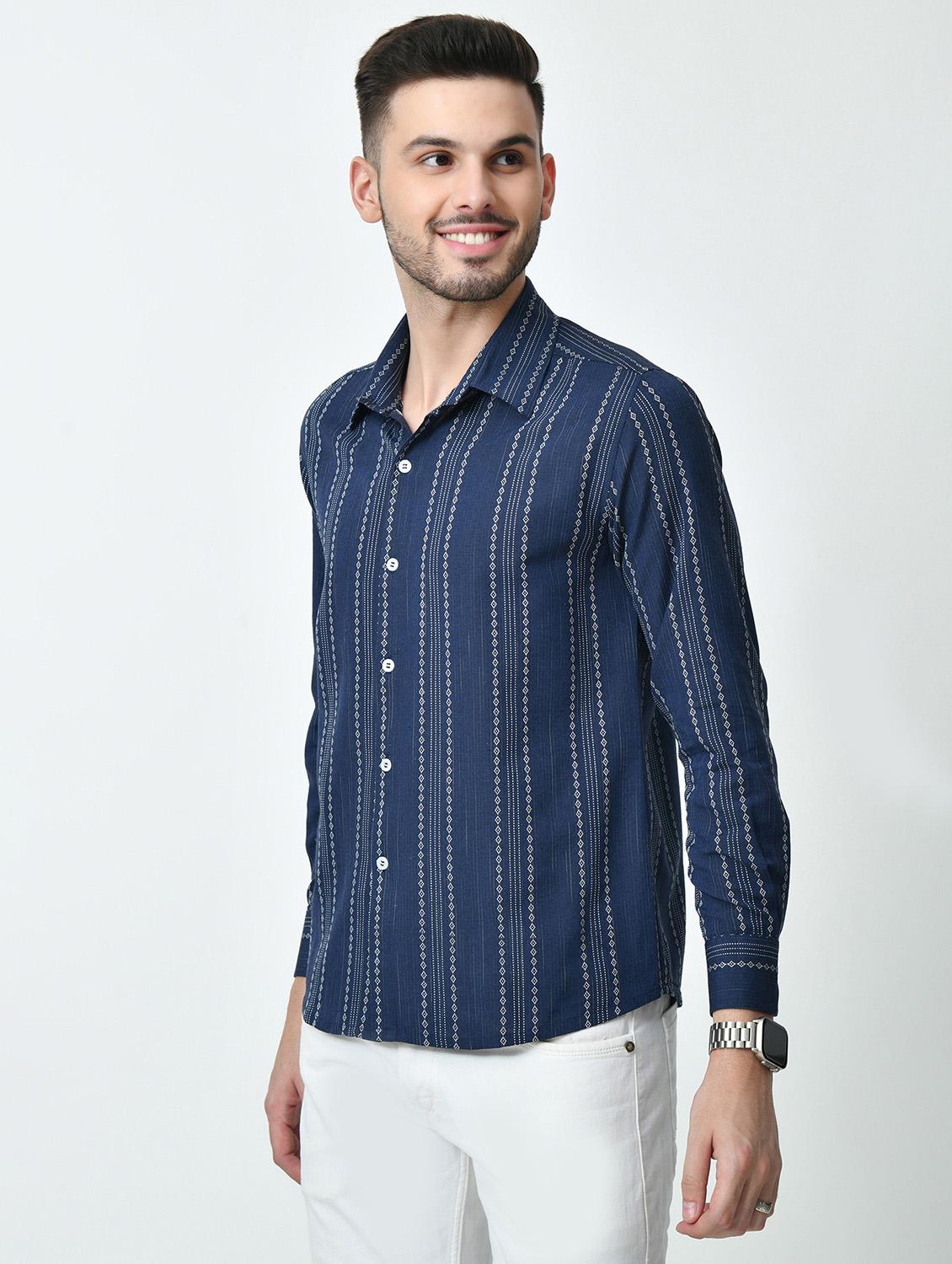 men striped long sleeve regular fit casual shirt - 21841544 - Standard Image - 1