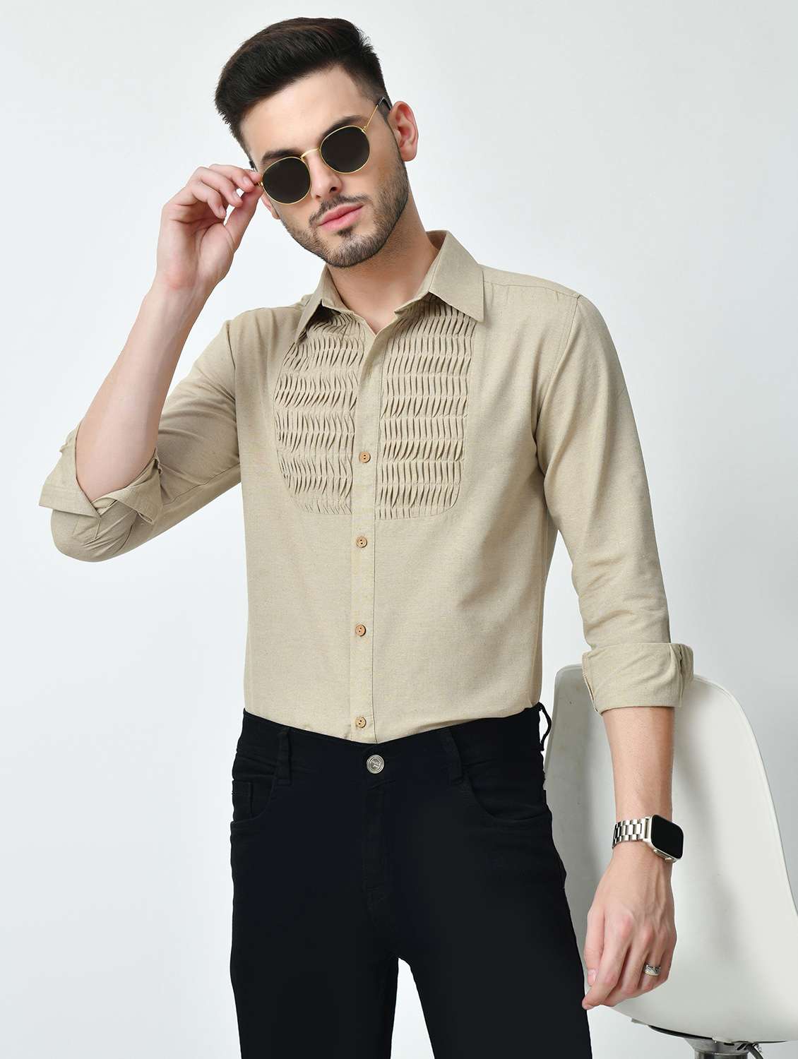 men solid long sleeve regular fit casual shirt