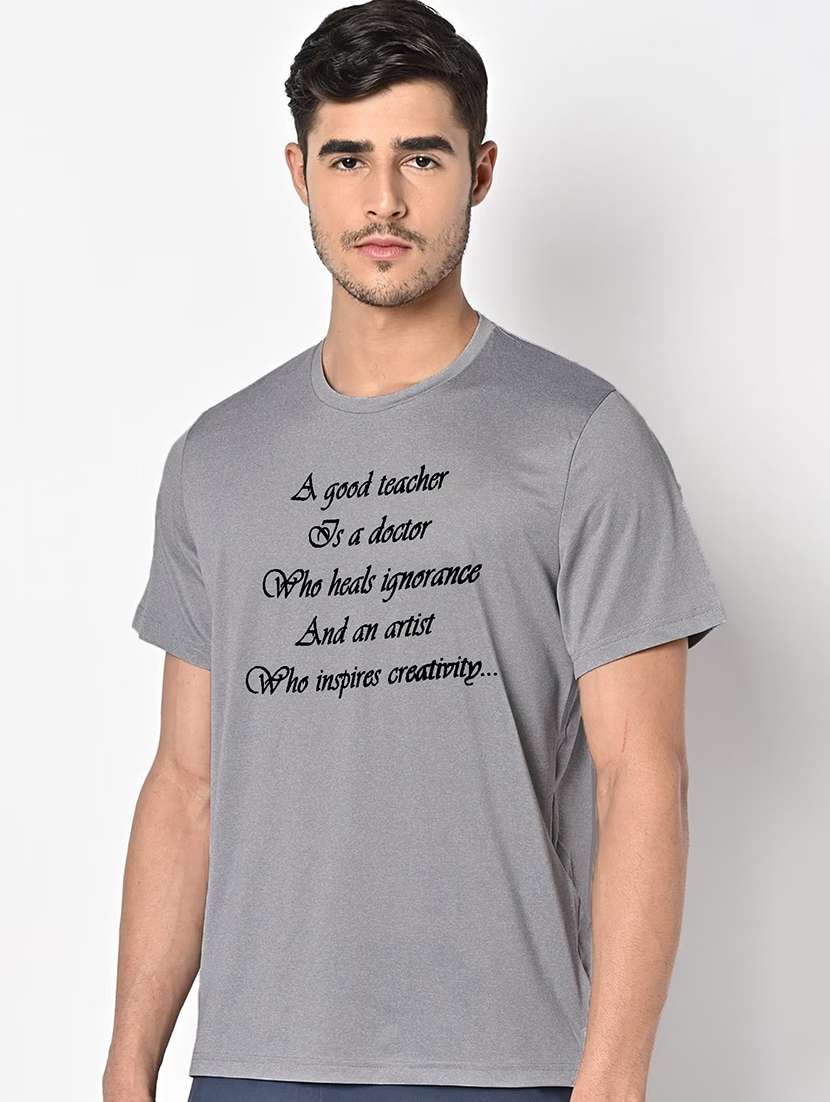 men grey round neck regular fit t-shirt - 21842212 -  Standard Image - 1