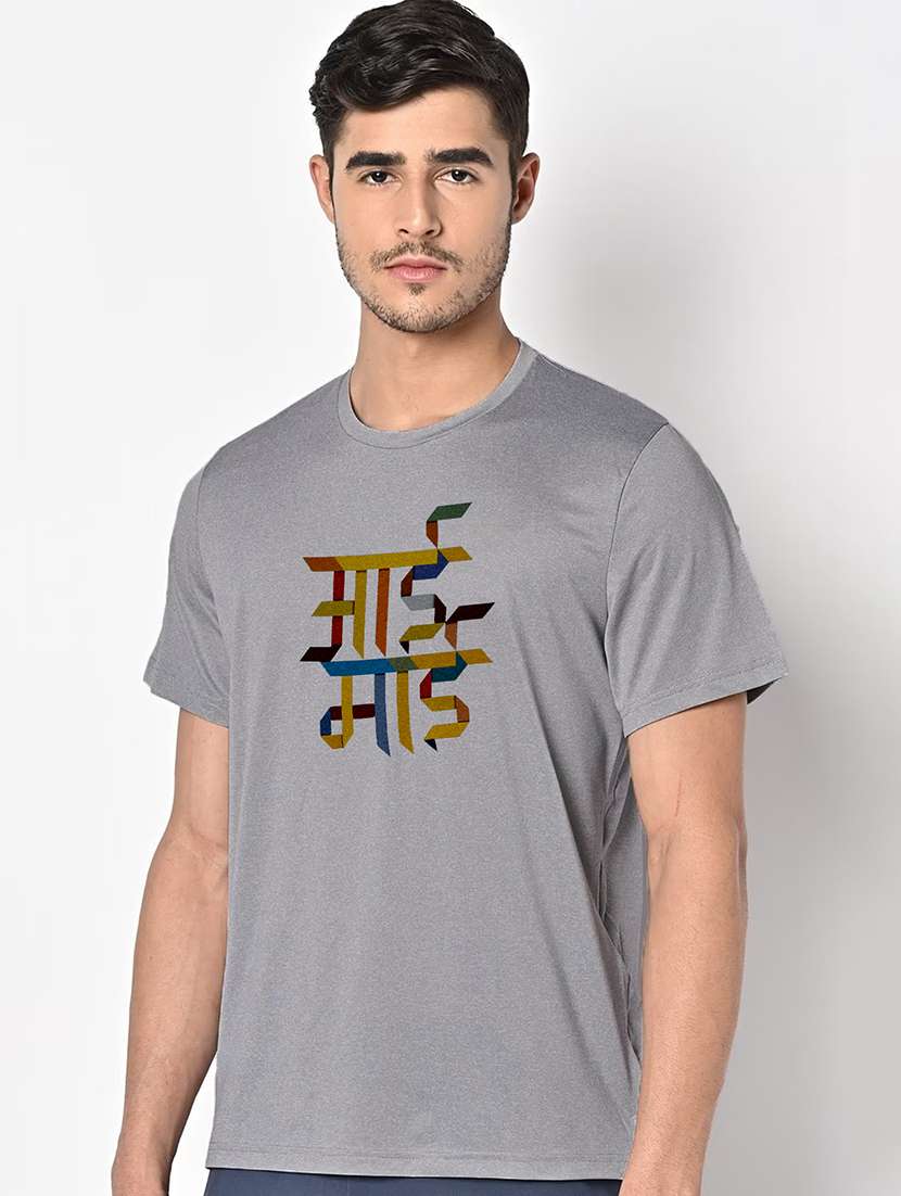 men grey round neck regular fit t-shirt - 21842217 -  Standard Image - 1