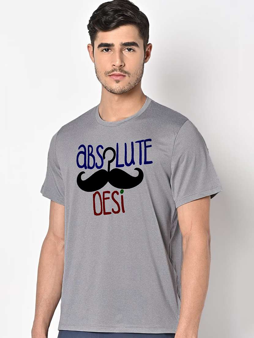 men grey round neck regular fit t-shirt - 21842218 -  Standard Image - 1