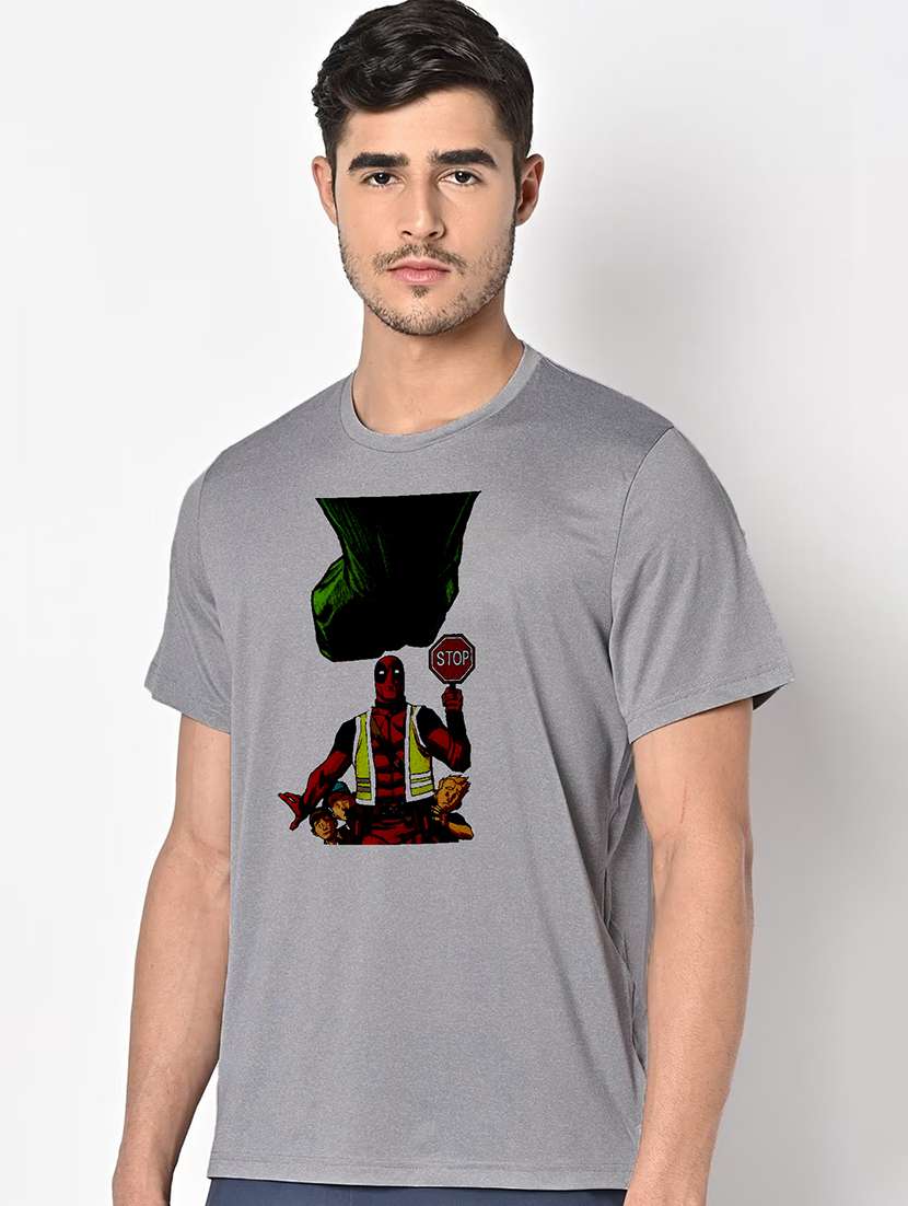 men grey round neck regular fit t-shirt - 21842222 -  Standard Image - 1