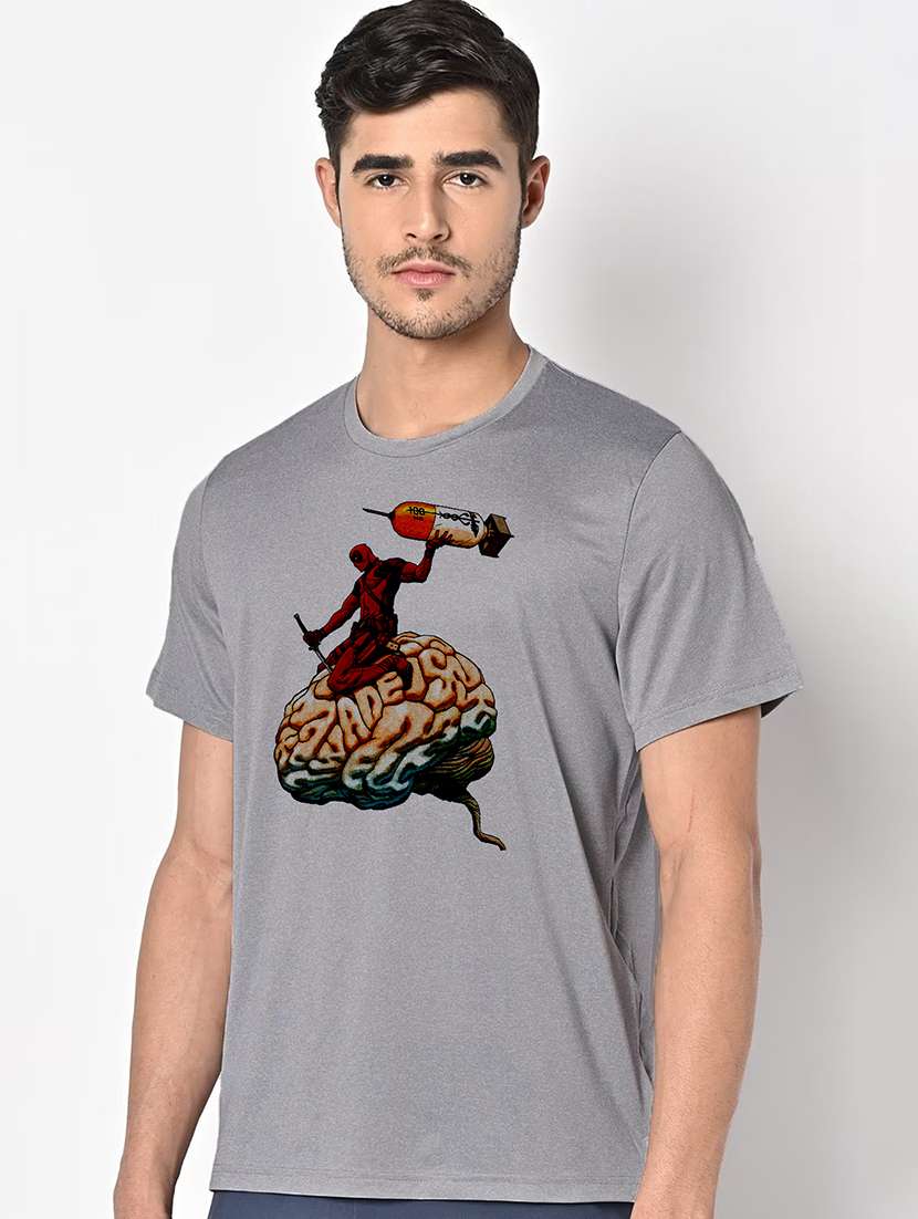 men grey round neck regular fit t-shirt - 21842223 -  Standard Image - 1