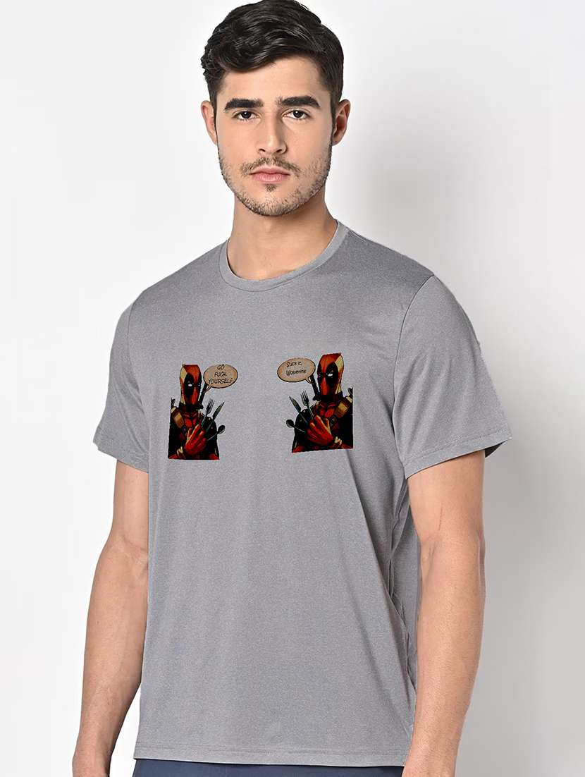 men grey round neck regular fit t-shirt - 21842224 -  Standard Image - 1