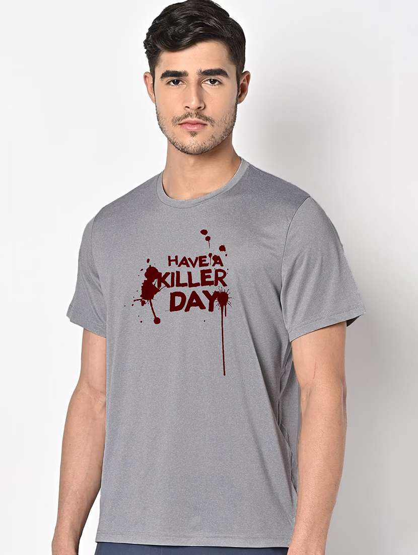 men grey round neck regular fit t-shirt - 21842236 -  Standard Image - 1