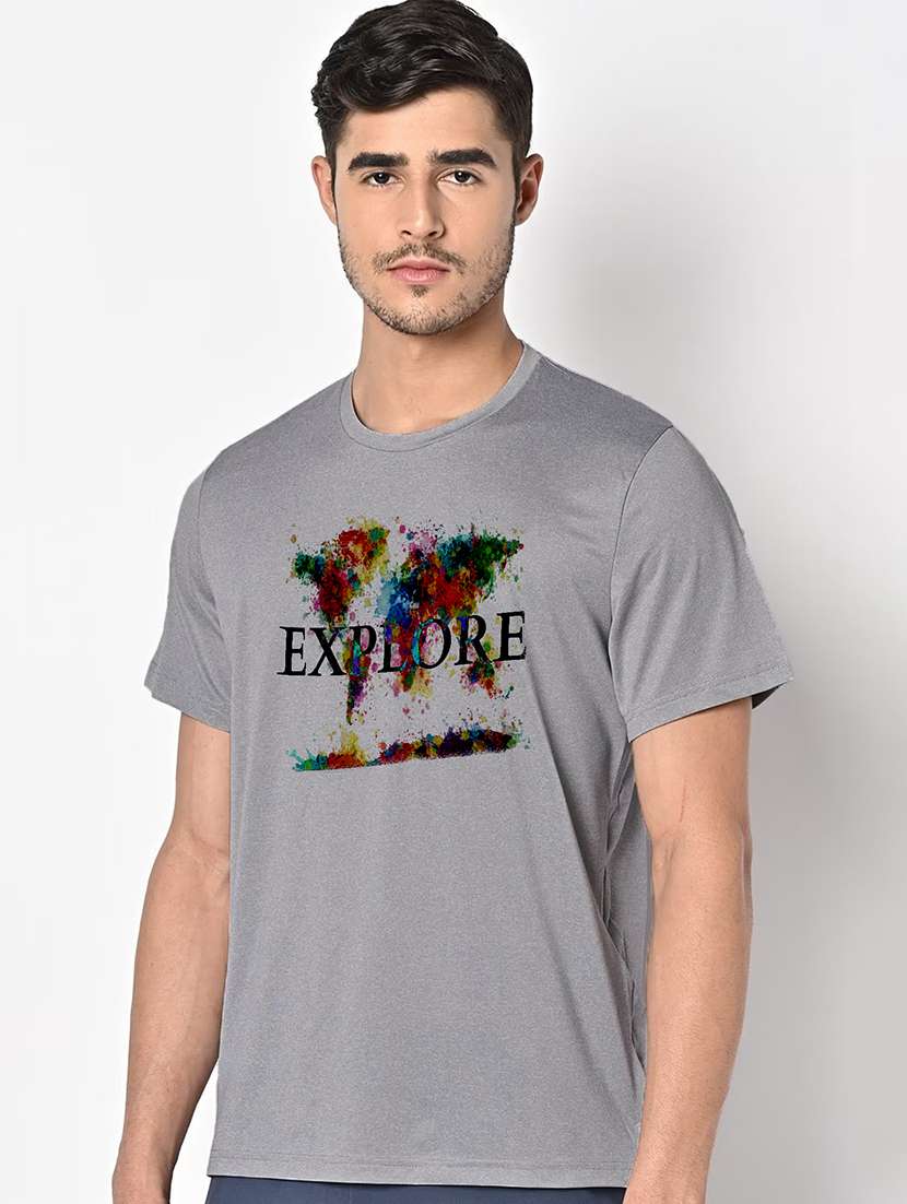 men grey round neck regular fit t-shirt - 21842265 -  Standard Image - 1