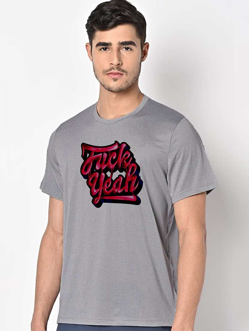 men grey round neck regular fit t-shirt - 21842266 -  Standard Image - 1