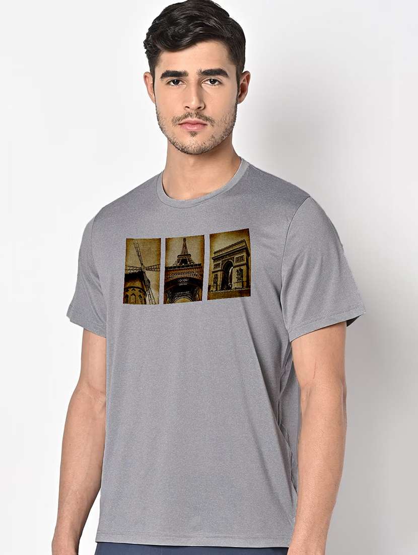 men grey round neck regular fit t-shirt - 21842271 -  Standard Image - 1