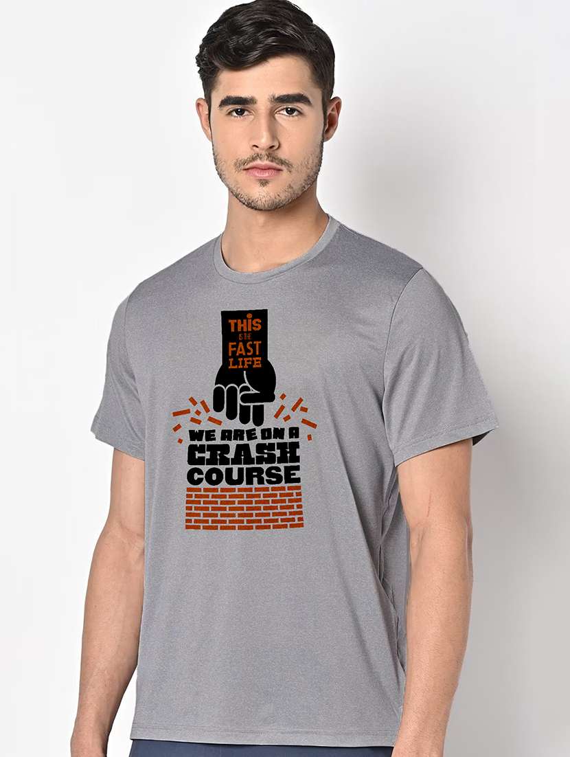 men grey round neck regular fit t-shirt - 21842272 -  Standard Image - 1