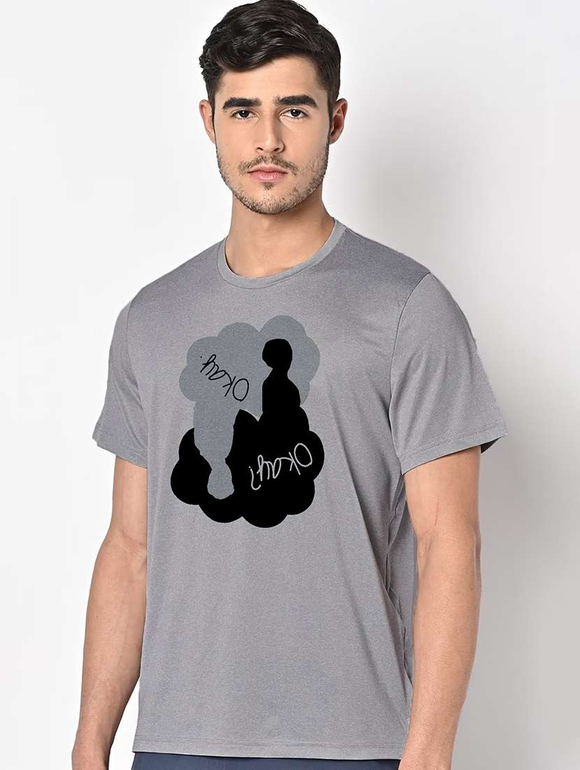 men grey round neck regular fit t-shirt - 21842277 -  Standard Image - 1