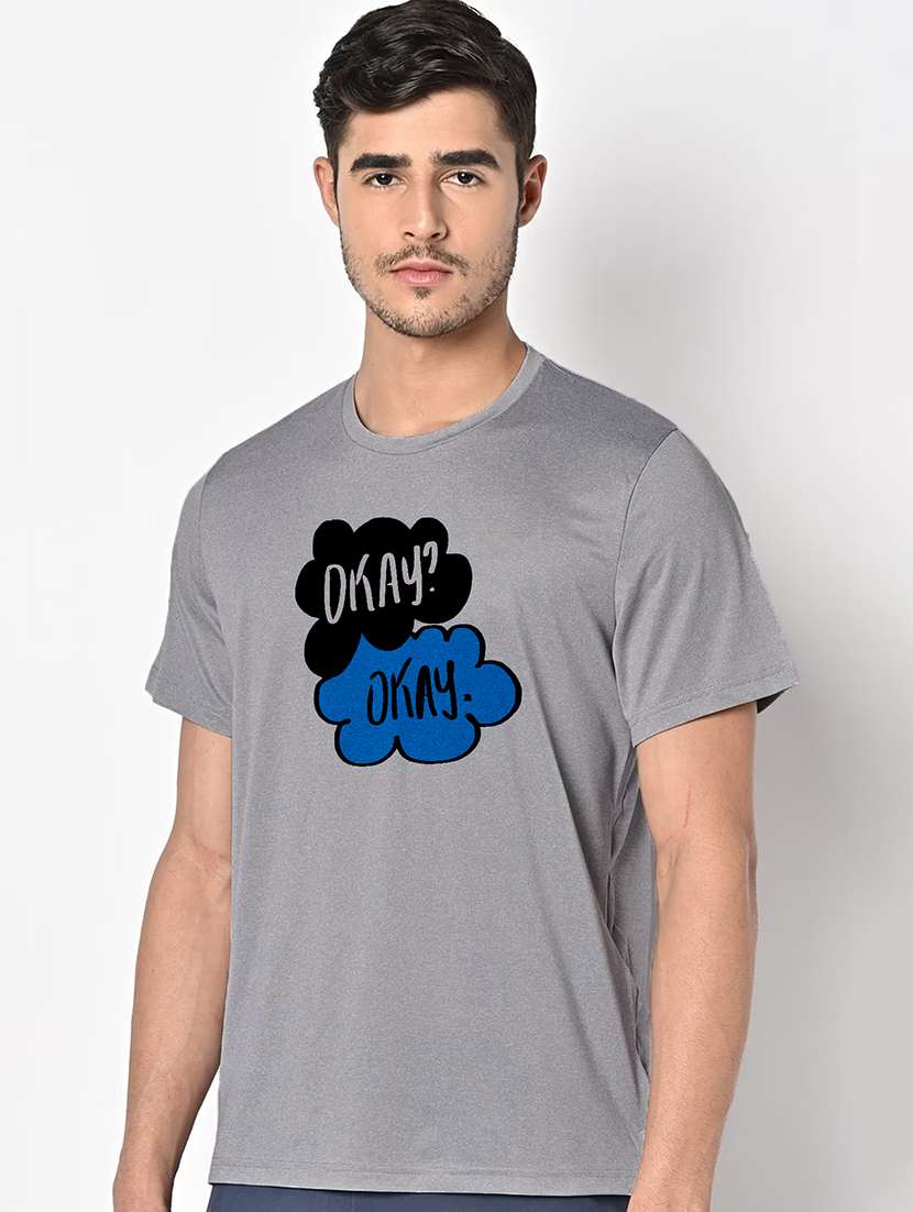 men grey round neck regular fit t-shirt - 21842278 -  Standard Image - 1