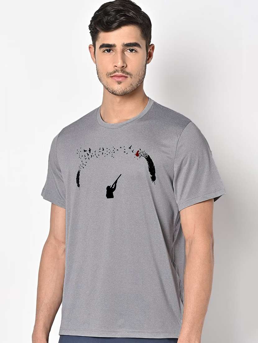 men grey round neck regular fit t-shirt - 21842282 -  Standard Image - 1