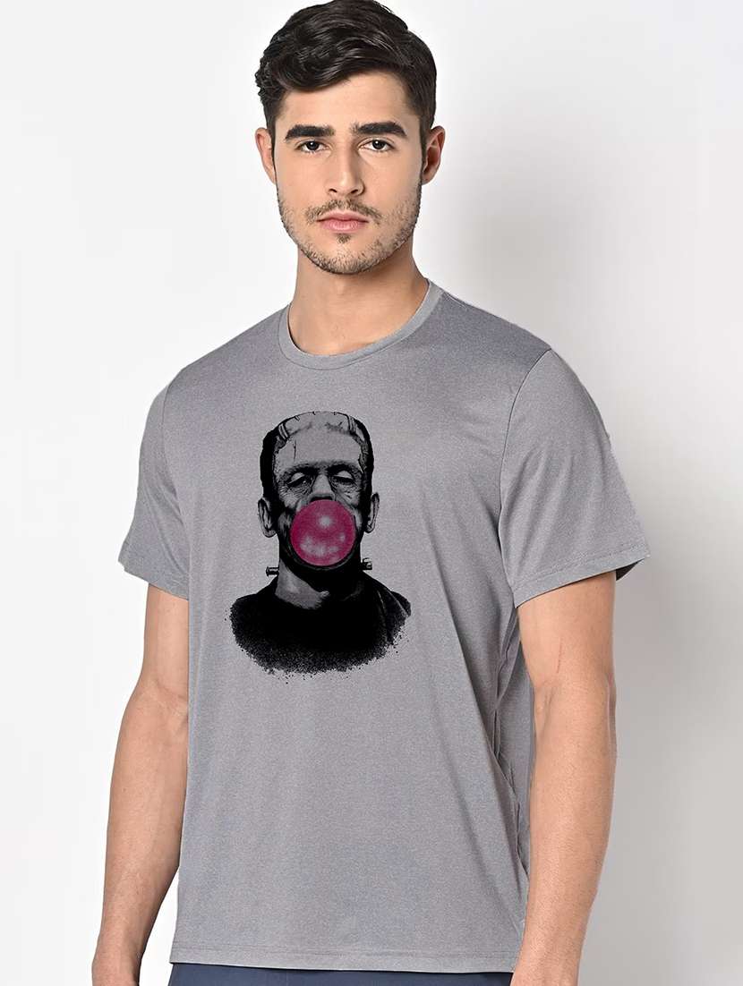 men grey round neck regular fit t-shirt - 21842296 -  Standard Image - 1