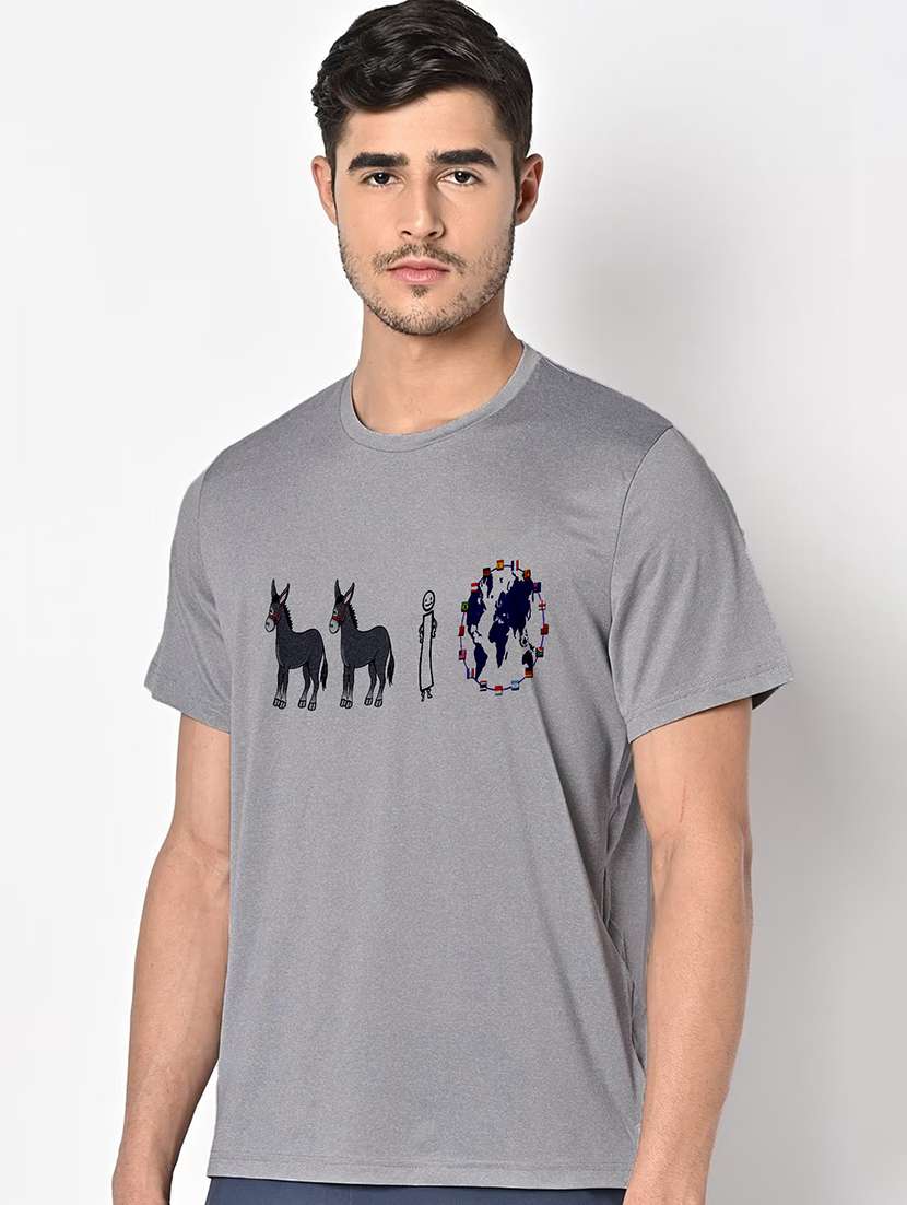 men grey round neck regular fit t-shirt - 21842306 - Standard Image - 1